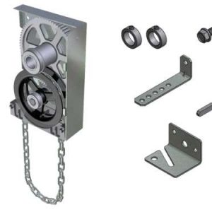 Kołowrót łańcuchowy redukcja 4:1 łańcuch 8m, bezpośredni montaż na wał, 2 obejmy, uchwyt łańcucha,  do 700kg